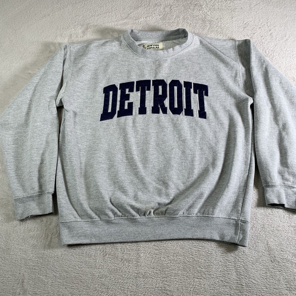 New York Popular Detroit Sweatshirt Mens Medium Gray Crewneck Fleece‎ Top M
